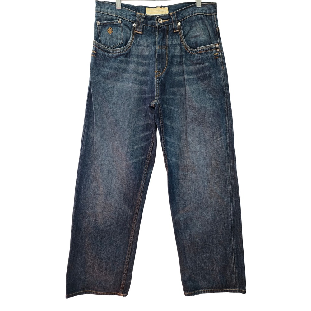 Rocawear Y2K Mens Baggy Wide Leg Jeans Denim Graphic Back Pocket Streetwear 34